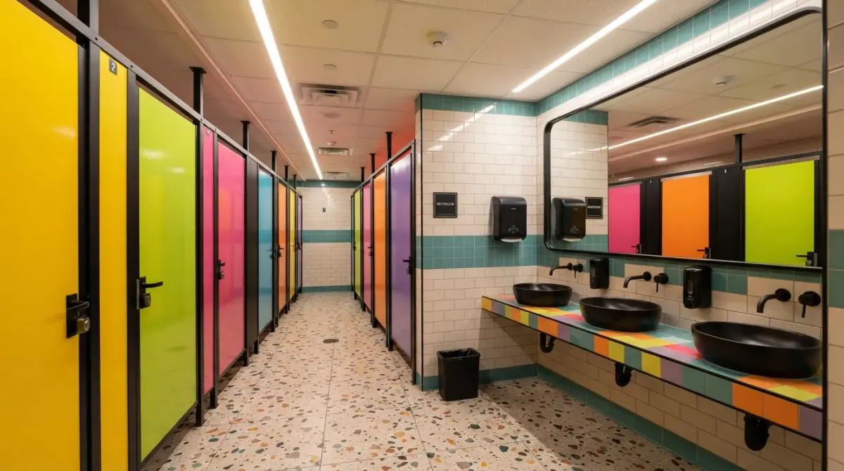 Сантехнические перегородки — узел крепления панели к нержавеющей опоре